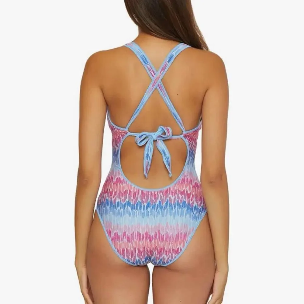BECCA Joshua Tree One Piece Swimsuit Plunge Neck Adjustable Strap Medium